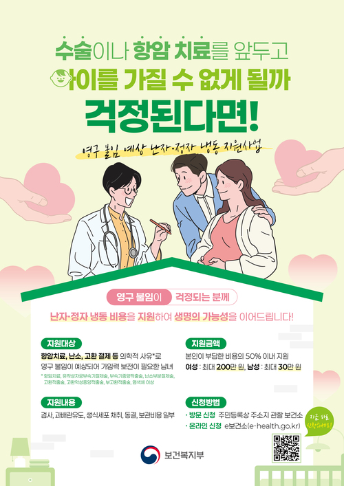 수술이나 항암치료를 앞두고 아이를 가질 수 없게 될까 걱정된다면 영구불임예상난자정자 냉동 지원 사업