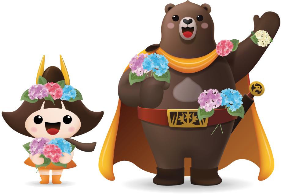 수국 꽃 장식한 고마곰과 공주 이미지